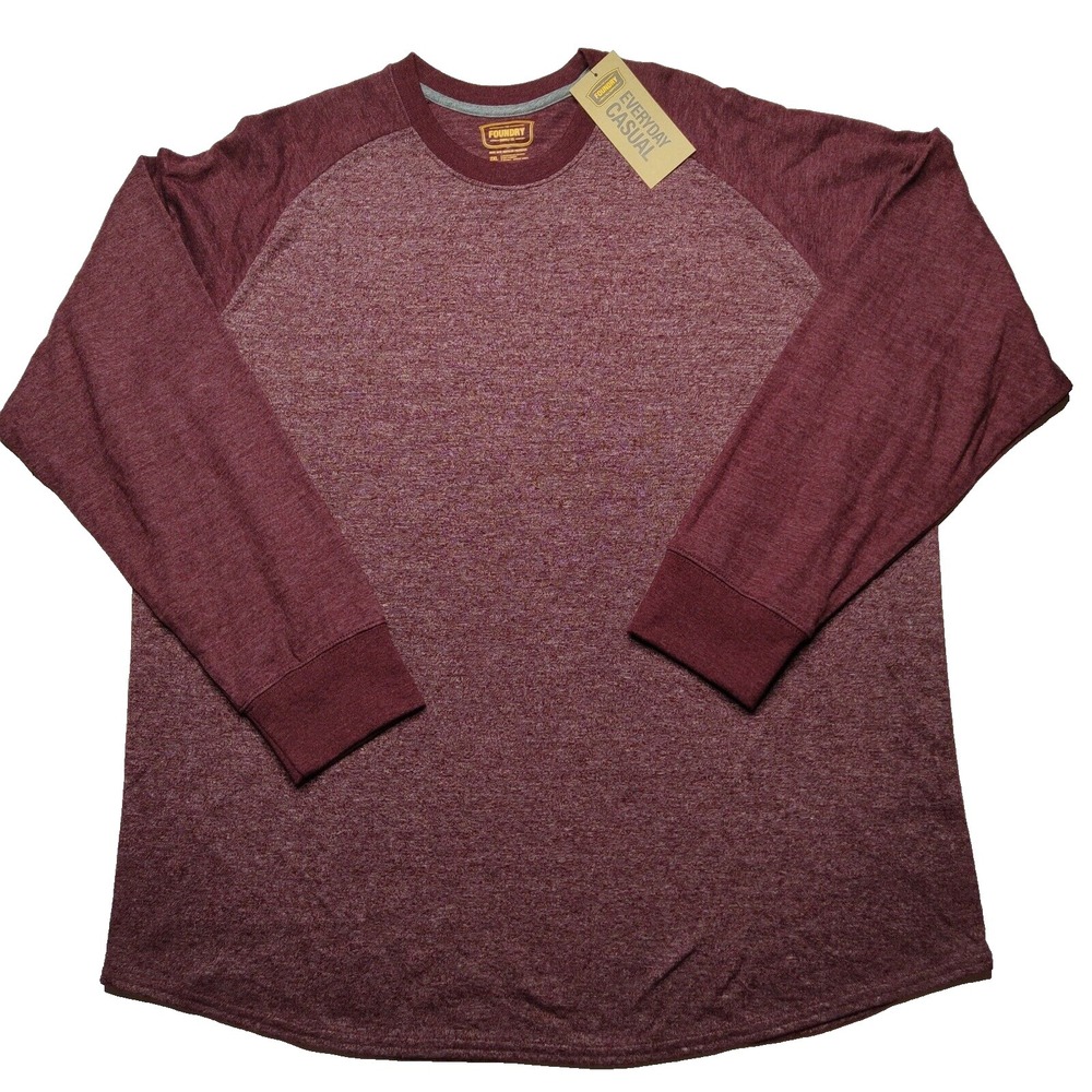 Foundry Men BIG 2XL Burgundy Jaspe Long Sleeve Raglan Baseball‎ Shirt NEW